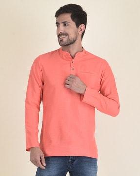 men regular fit short kurta with mandarin collar