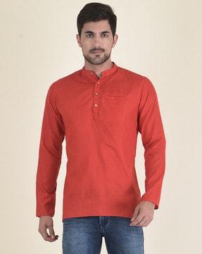 men regular fit short kurta with mandarin collar