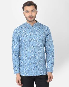 men regular fit short kurta with mandarin collar