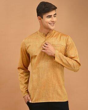 men regular fit short kurta with mandarin collar