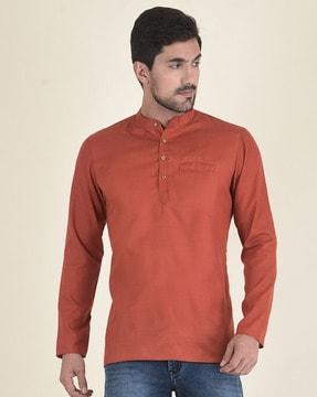 men regular fit short kurta with mandarin collar