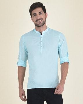 men regular fit short kurta with mandarin collar