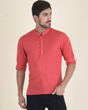 men regular fit short kurta with mandarin collar