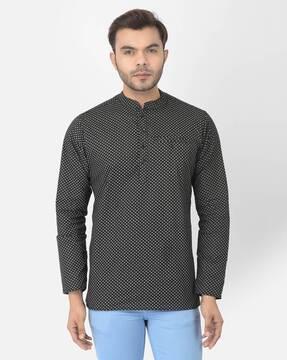 men regular fit short kurta with mandarin collar