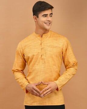 men regular fit short kurta with mandarin collar