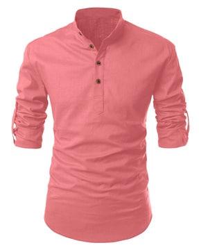 men regular fit short kurta with mandarin collar