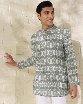 men regular fit short kurta with mandarin collar