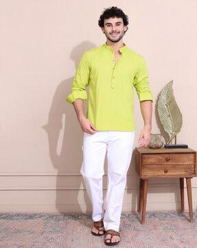 men regular fit short kurta with mandarin collar