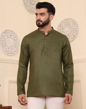 men regular fit short kurta with mandarin collar