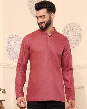 men regular fit short kurta with mandarin collar