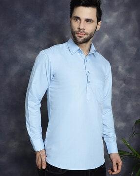 men regular fit short kurta with patch pocket