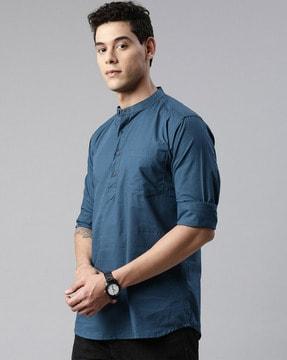 men regular fit short kurta with patch pocket