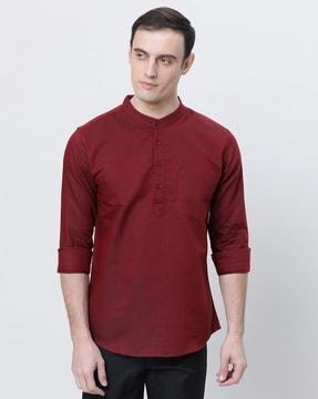 men regular fit short kurta with patch pocket