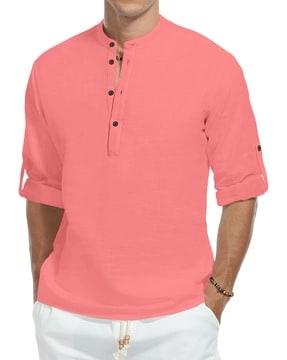 men regular fit short kurta with roll-up sleeves