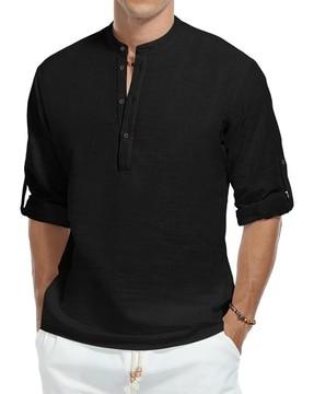 men regular fit short kurta with roll-up sleeves