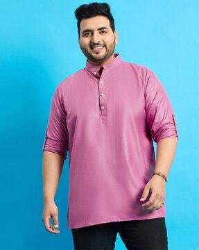 men regular fit short kurta with roll-up sleeves