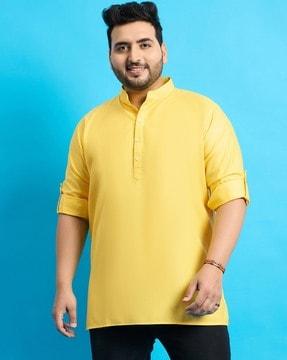 men regular fit short kurta with roll-up sleeves