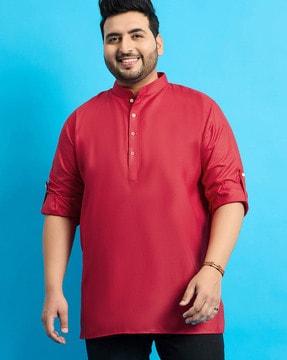 men regular fit short kurta with roll-up sleeves