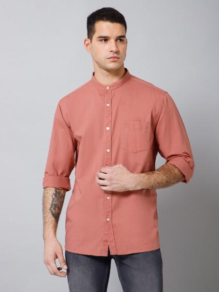 men regular fit solid mandarin collar casual shirt