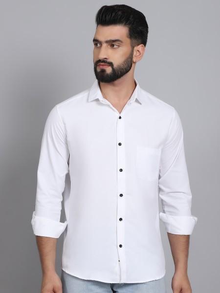 men regular fit solid spread collar casual shirt