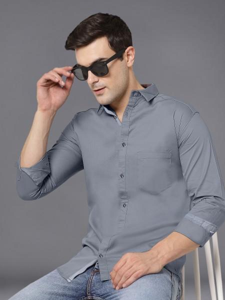 men regular fit solid spread collar casual shirt