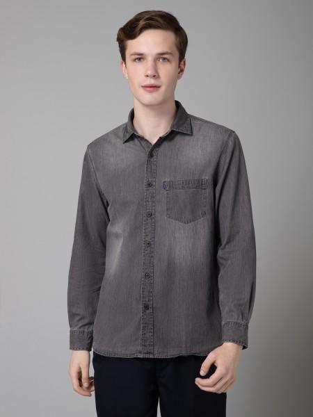 men regular fit solid spread collar casual shirt