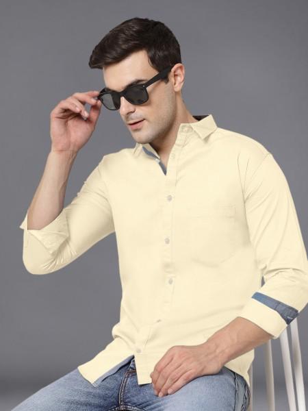 men regular fit solid spread collar casual shirt