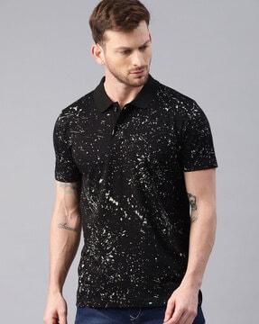 men regular fit speckled cotton polo t-shirt