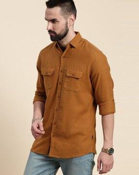 men regular fit spread-collar shirt