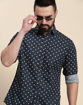 men regular fit spread-collar shirt