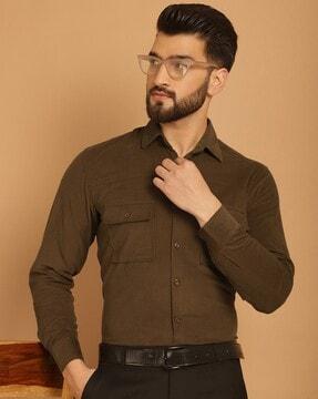 men regular fit spread-collar shirt