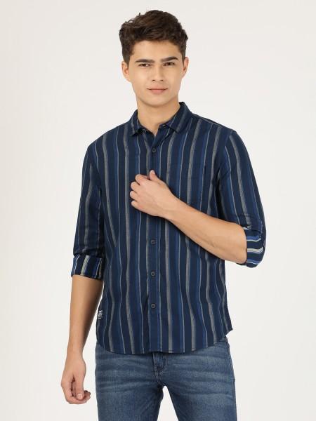 men regular fit striped casual shirt