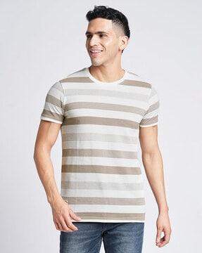 men regular fit striped round-neck t-shirt