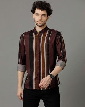 men regular fit striped shirt with button-down collar