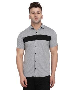 men regular fit striped shirt with spread collar