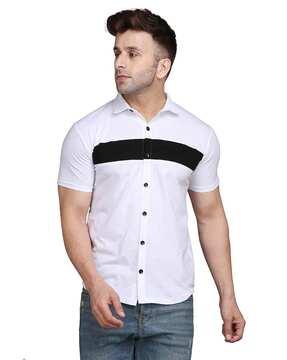 men regular fit striped shirt with spread collar