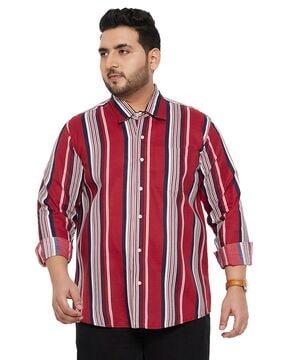 men regular fit striped shirt with spread collar