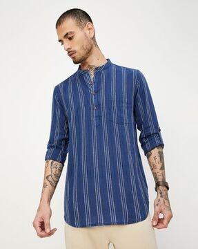 men regular fit striped short kurta