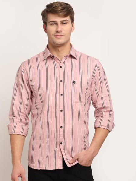 men regular fit striped spread collar casual shirt