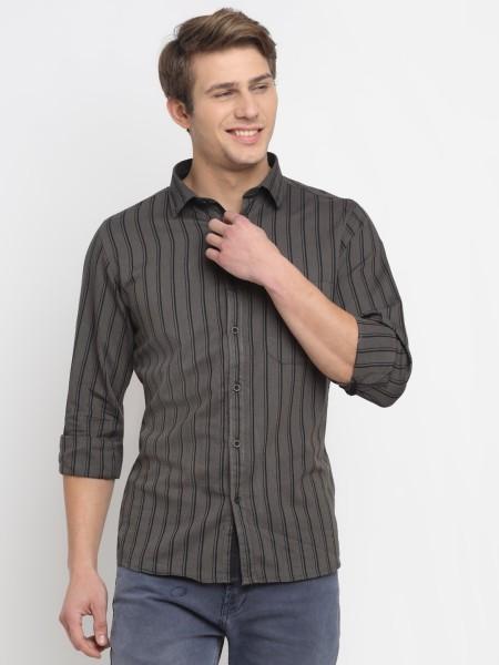 men regular fit striped spread collar casual shirt