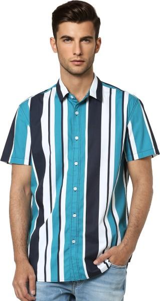 men regular fit striped spread collar casual shirt