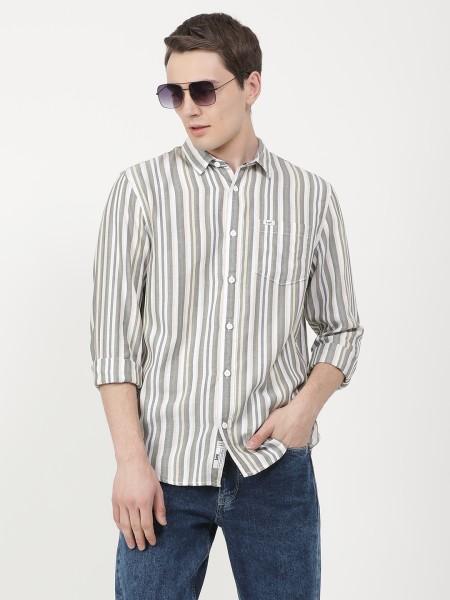 men regular fit striped spread collar casual shirt