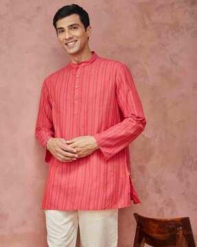 men regular fit stripes short kurta