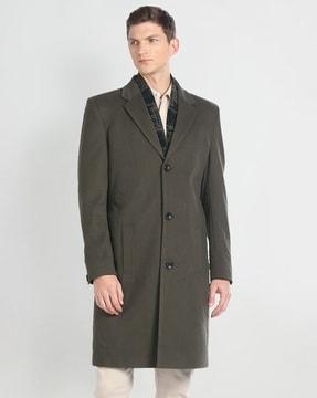 men regular fit trench coat with detachable muffler