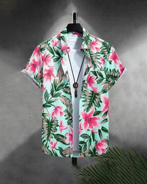 men regular fit tropical print shirt