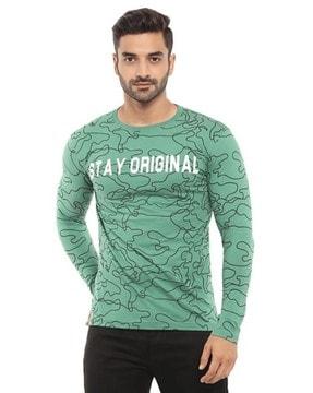 men regular fit typographic print crew-neck t-shirt