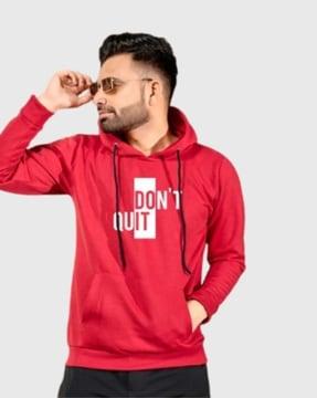 men regular fit typographic print hoodie