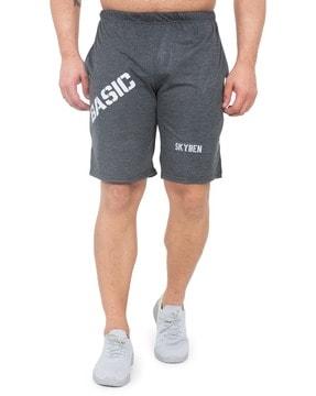 men regular fit typographic print knit shorts