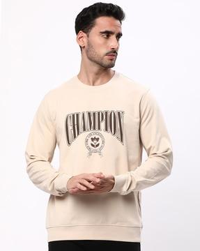 men regular fit typographic print round-neck sweatshirt