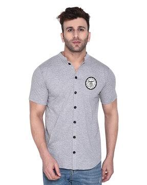 men regular fit typographic print shirt